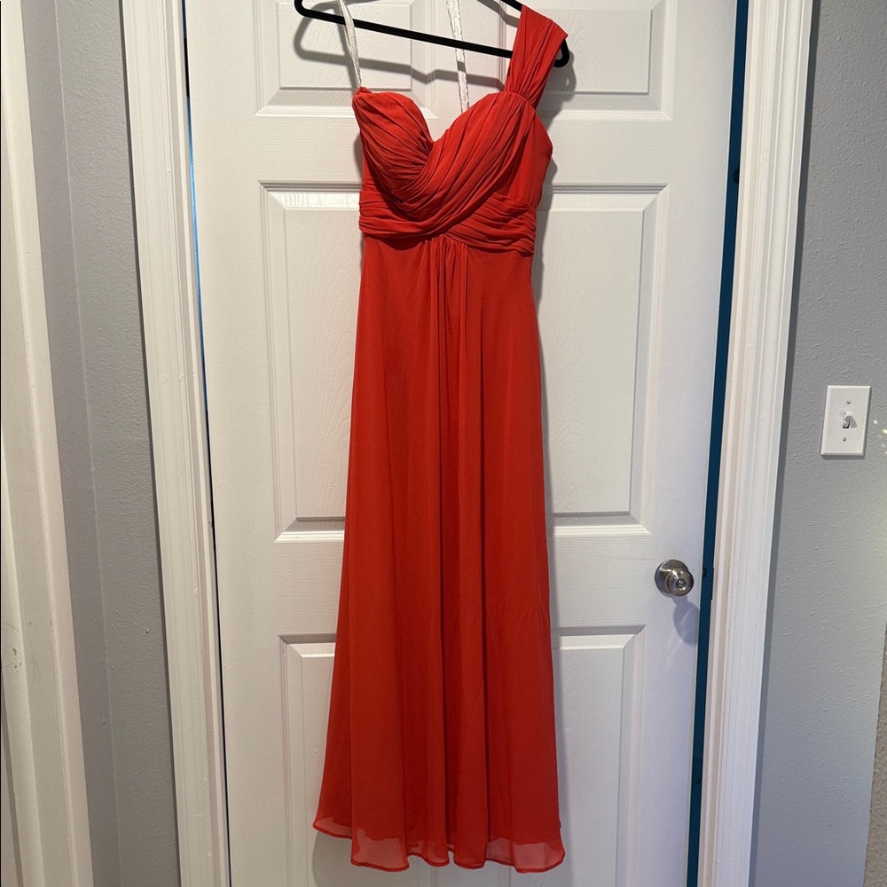 Bill Levkoff One Shoulder Coral Orange Red Dress